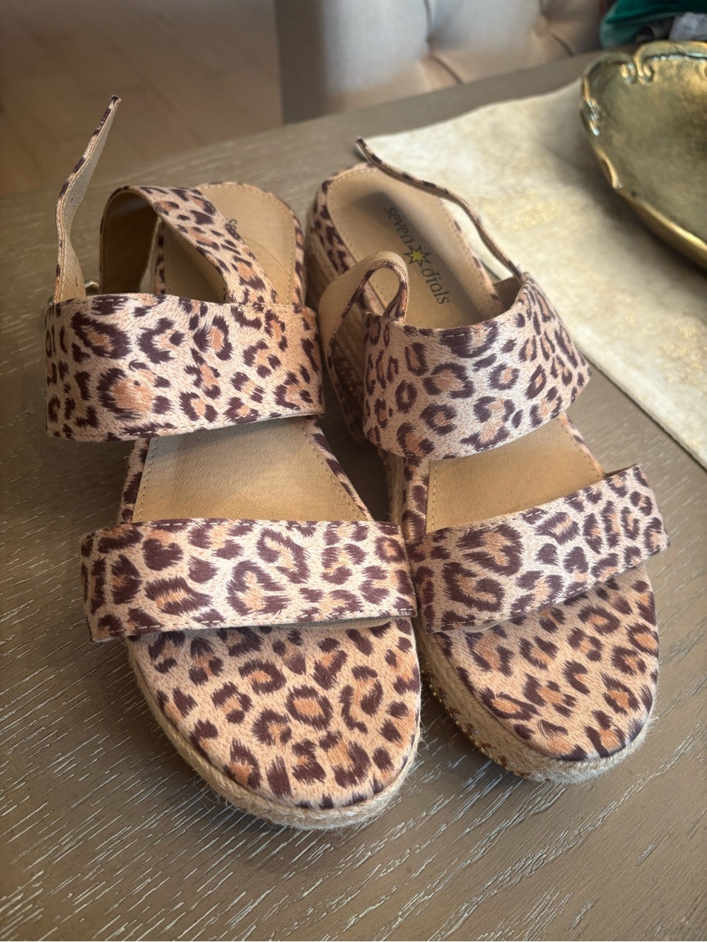 Leopard Print Wedge Sandals - Women